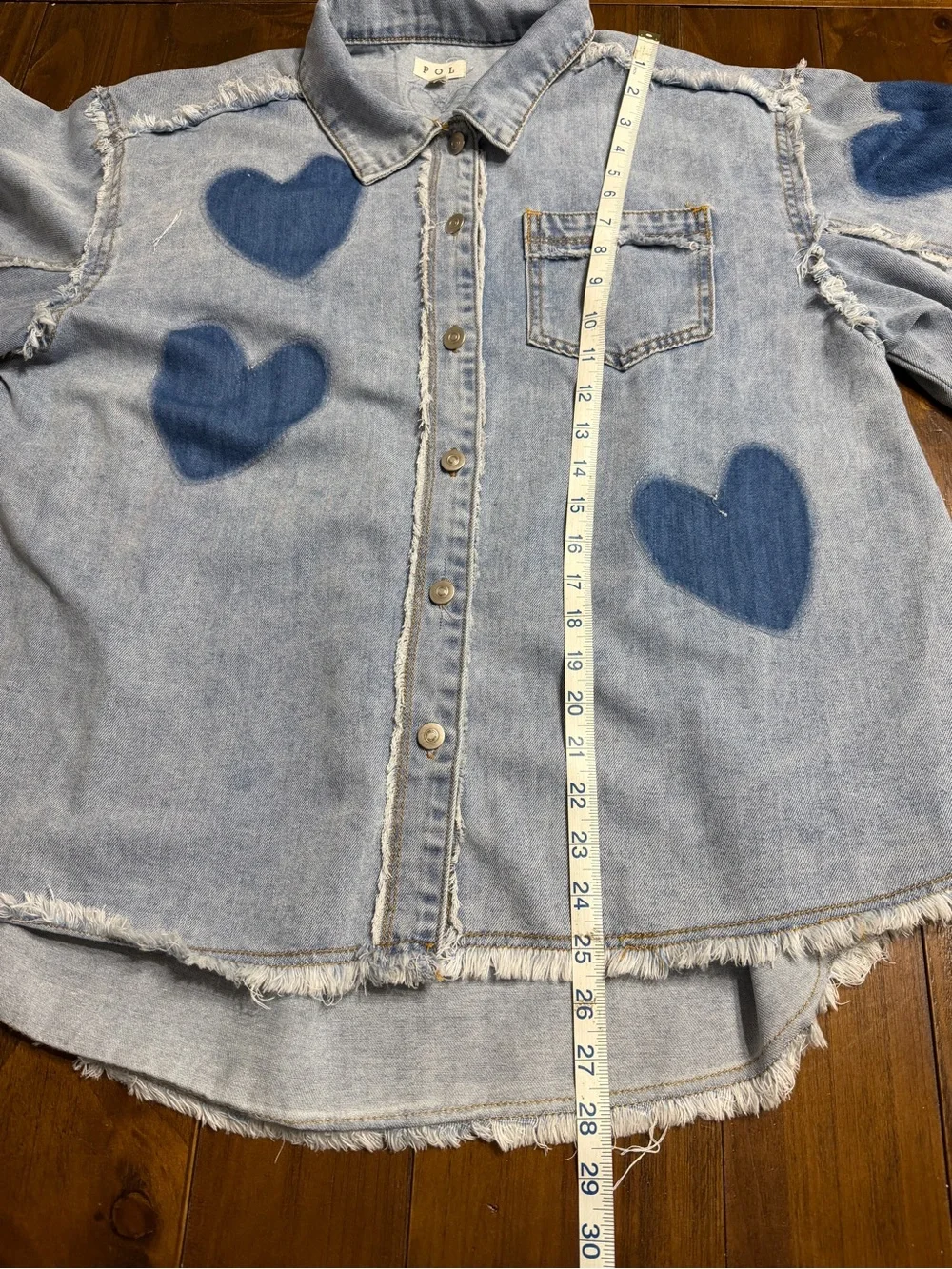 POL Light Blue Denim Shirt with Dark Blue Heart Motifs - Picture 3 of 7